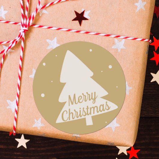 メリークリスマスツリーシルエット白&金ゴールド ラウンドシール