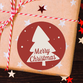 メリークリスマスツリーシルエット赤と白 ラウンドシール