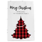 メリークリスマスツリーシンプルバッファローチェックパターン ミディアムペーパーバッグ (正面)