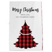 メリークリスマスツリーシンプルバッファローチェックパターン ミディアムペーパーバッグ (裏面)