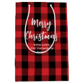 メリークリスマスツリーシンプルバッファローチェックパターン ミディアムペーパーバッグ (正面)