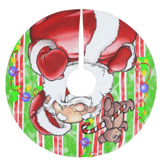 メリークリスマスツリースカートテディベア ブラッシュドポリエステルツリースカート (正面)