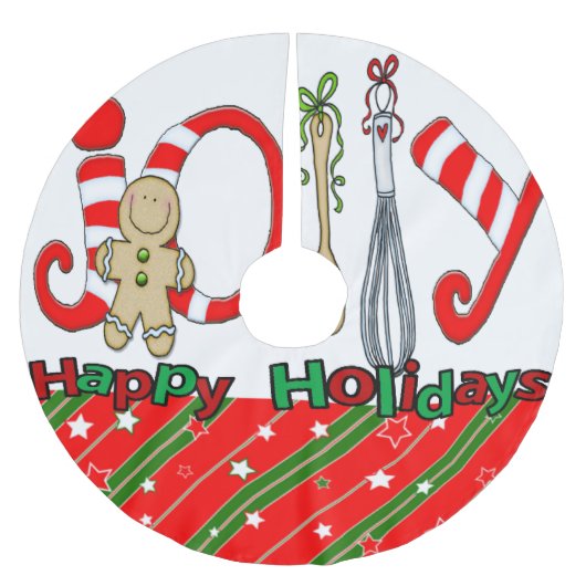 メリークリスマスツリースカートハッピーホリデージンジャー ブラッシュドポリエステルツリースカート (正面)