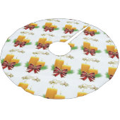 メリークリスマスツリースカートハッピーホリデー ブラッシュドポリエステルツリースカート (アングル)