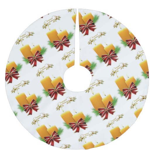 メリークリスマスツリースカートハッピーホリデー ブラッシュドポリエステルツリースカート (正面)