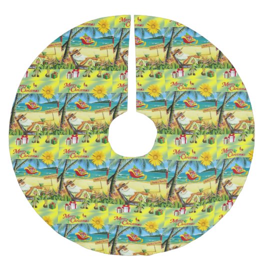 メリークリスマスツリースカートビーチバムサンタクロース ブラッシュドポリエステルツリースカート (正面)