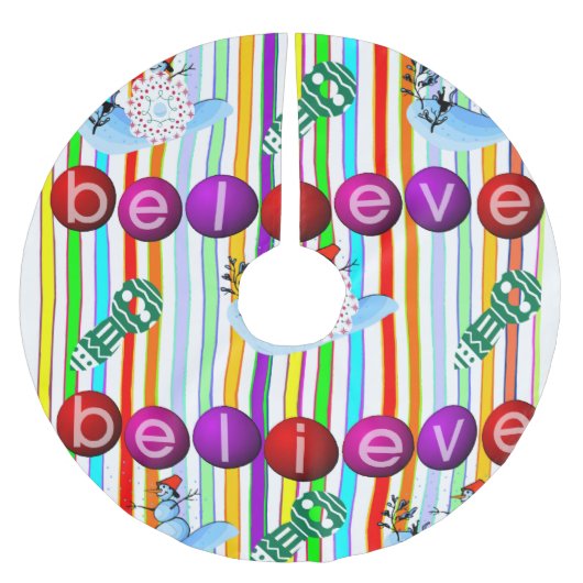 メリークリスマスツリースカート信じ雪だるま ブラッシュドポリエステルツリースカート (正面)