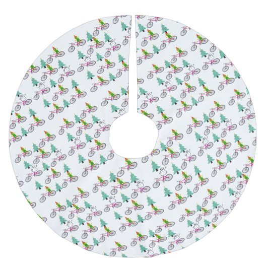 メリークリスマスツリースカート小妖精や小人雪だるま ブラッシュドポリエステルツリースカート (正面)