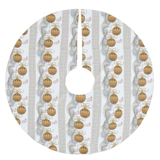 メリークリスマスツリースカート金ゴールドクリスマスオーナメント ブラッシュドポリエステルツリースカート (正面)