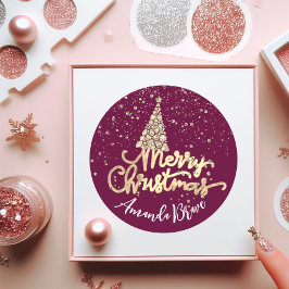 メリークリスマスツリースクリプト名金ゴールドMarsala ラウンドシール