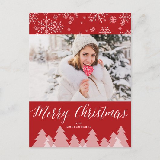 メリークリスマスツリーススノーフレーク冬ワンダーランド シーズンポストカード (正面)