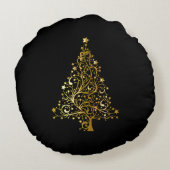 メリークリスマスツリースターズブラック金ゴールドシャイニーシック ラウンドクッション (裏面)