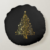 メリークリスマスツリースターズブラック金ゴールドシャイニーシック ラウンドクッション (裏面)