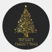 メリークリスマスツリースターズブラック金ゴールドシャイニーシック ラウンドシール (正面)