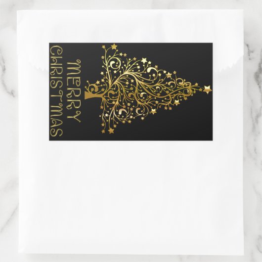 メリークリスマスツリースターズブラック金ゴールドシャイニーシック 長方形シール (バッグ)