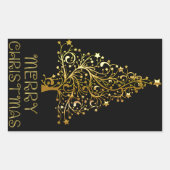 メリークリスマスツリースターズブラック金ゴールドシャイニーシック 長方形シール (正面)
