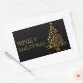 メリークリスマスツリースターズブラック金ゴールドシャイニーシック 長方形シール (封筒)
