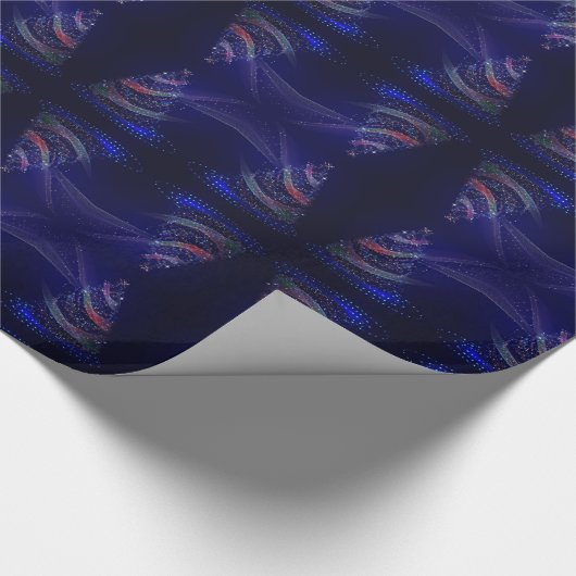 メリークリスマスツリースターズブルーパープルパターン ラッピングペーパー (角)