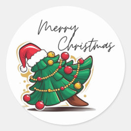 メリークリスマスツリーステッカー ラウンドシール