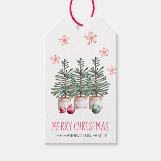 メリークリスマスツリースノーフレークスパーソナライズド ギフトタグ (正面)