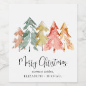 メリークリスマスツリーズウォーター色ワインラベル ワインラベル (シングルラベル)