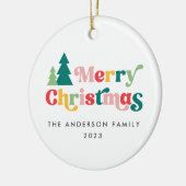 メリークリスマスツリーズカラフルレトロフォント セラミックオーナメント (左)