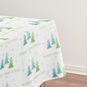 メリークリスマスツリーズグリーンとティール(緑がかった色)ホリデー テーブルクロス
