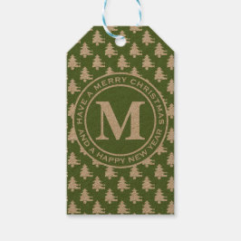 メリークリスマスツリーズグリーンモノグラム ギフトタグ