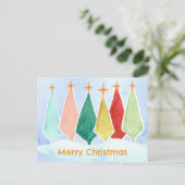 メリークリスマスツリーズスター雪水彩 シーズンポストカード (スタンド正面)