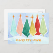 メリークリスマスツリーズスター雪水彩 シーズンポストカード (正面/裏面)