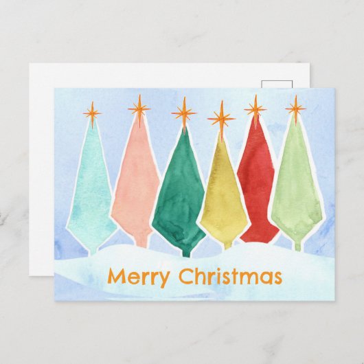 メリークリスマスツリーズスター雪水彩 シーズンポストカード (正面/裏面)