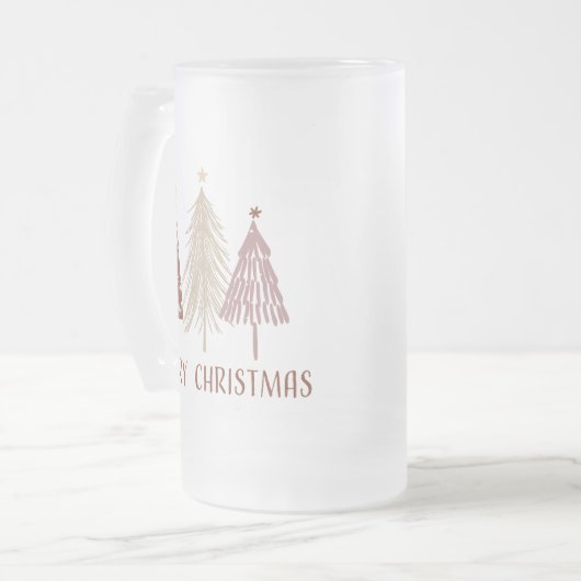 メリークリスマスツリーズスノーホリデーエレガントフェスティバル フロストグラスビールジョッキ (正面左)
