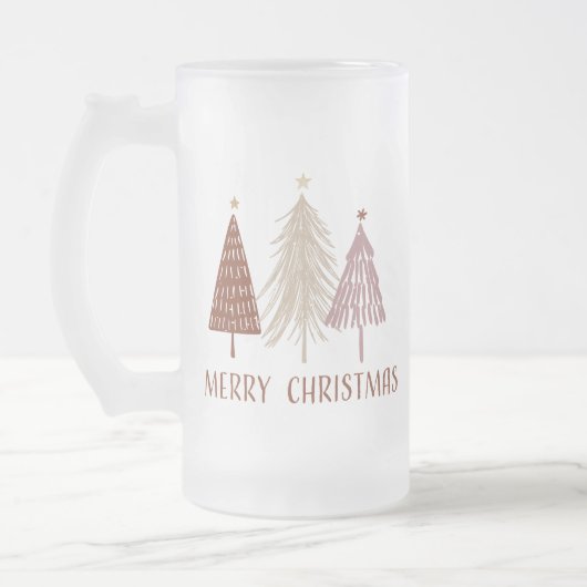 メリークリスマスツリーズスノーホリデーエレガントフェスティバル フロストグラスビールジョッキ (左)