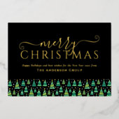 メリークリスマスツリーズビジネスロゴゴールドフォイルホリ 箔シーズンカード (正面)