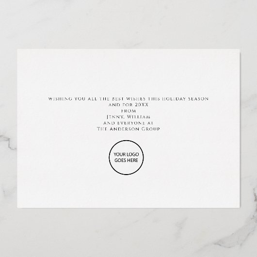 メリークリスマスツリーズビジネスロゴゴールドフォイルホリ 箔シーズンカード (裏面)