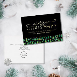 メリークリスマスツリーズビジネスロゴゴールドフォイルホリ 箔シーズンカード