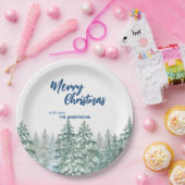 メリークリスマスツリーズフォレスト水のカラースクリプト ペーパープレート (パーティー)