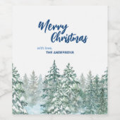 メリークリスマスツリーズフォレスト水のカラースクリプト ワインラベル (シングルラベル)