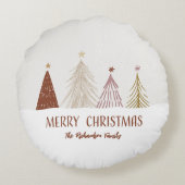 メリークリスマスツリーズホリデーカスタムファミリーホーム ラウンドクッション (裏面)