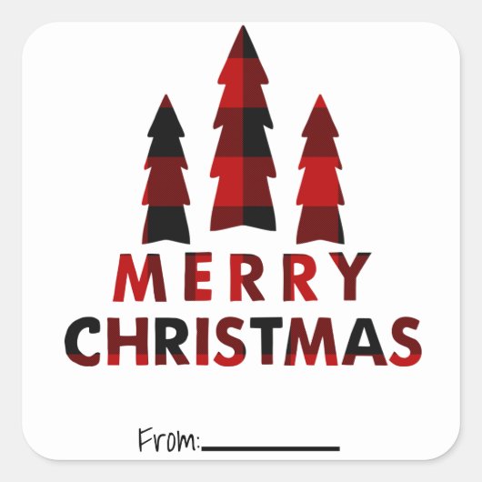 メリークリスマスツリーズレッドプレイドホリデータイプ スクエアシール (正面)