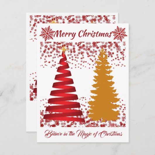 メリークリスマスツリーズレッド&ゴールデンシャインホリデー シーズンカード (正面/裏面)