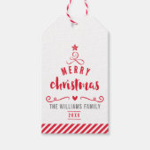 メリークリスマスツリータイポグラフィフェスティバル赤 ギフトタグ (正面)
