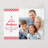 メリークリスマスツリータイポグラフィ家族写真赤 シーズンポストカード (正面)