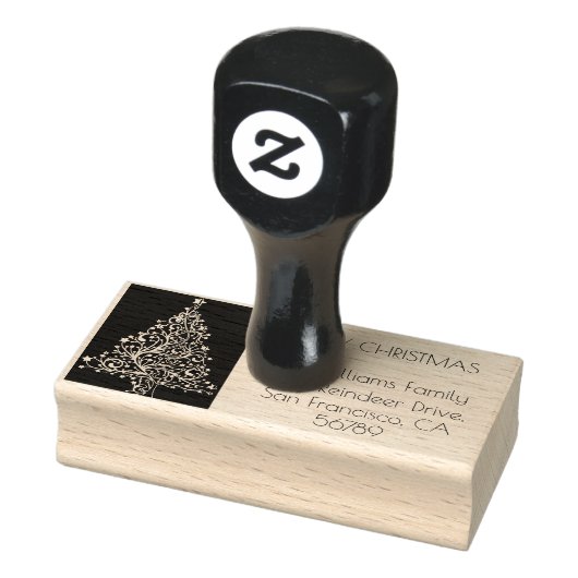 メリークリスマスツリータイポグラフィ白黒 ラバースタンプ (スタンプ)