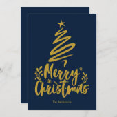 メリークリスマスツリーダークブルーのクリスマスカード シーズンカード (正面/裏面)