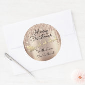 メリークリスマスツリーネームバラ金ゴールドそりドリップ ラウンドシール (封筒)