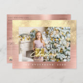 メリークリスマスツリーハッピーイヤー金属金ゴールドブラシ ポストカード (正面/裏面)