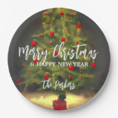 メリークリスマスツリーハッピーニューイヤー家族の名前 ペーパープレート (正面)