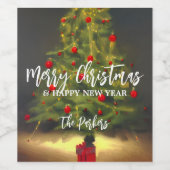 メリークリスマスツリーハッピーニューイヤー家族の名前 ワインラベル (シングルラベル)