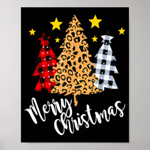 メリークリスマスツリーバッファローチェックレッドグリーンXmas ポスター